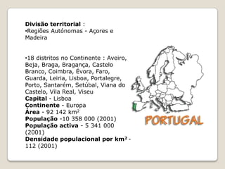 Divisão territorial :Regiões Autónomas - Açores e Madeira