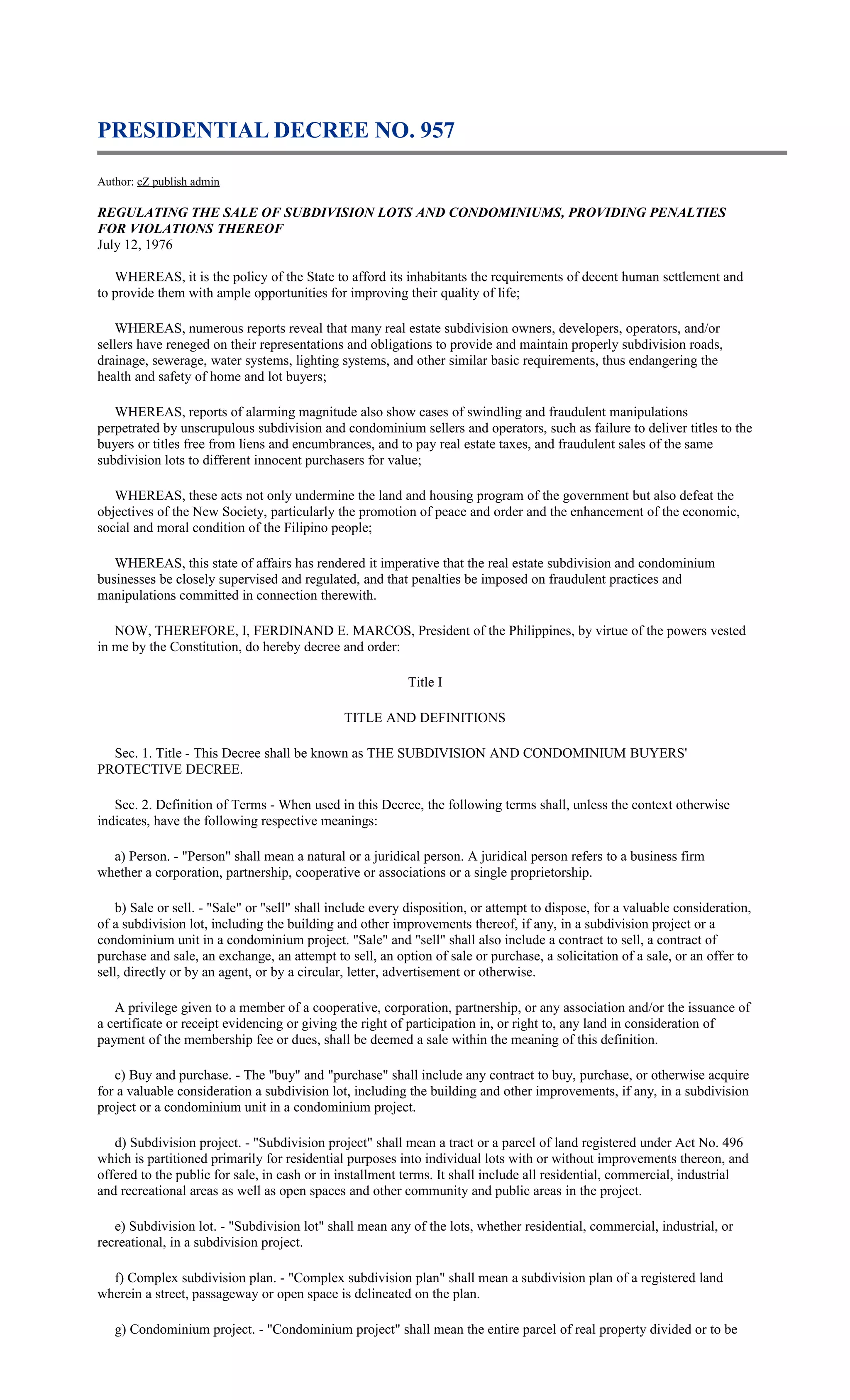 Presidential decree no 957