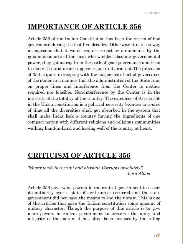 article 356 in indian constitution
