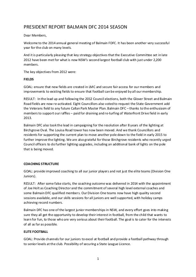 President report balmain dfc 2014 season
