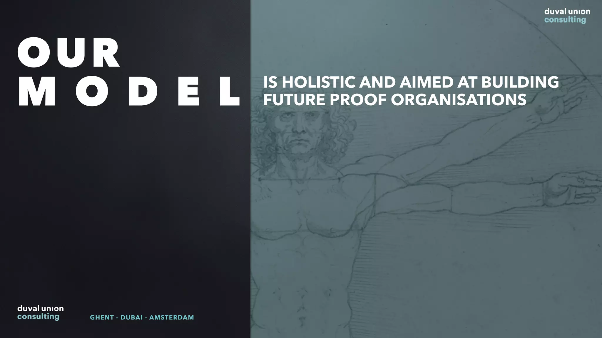 OUR
M O D E L IS HOLISTIC AND AIMED AT BUILDING
FUTURE PROOF ORGANISATIONS
GHENT - DUBAI - AMSTERDAM
 