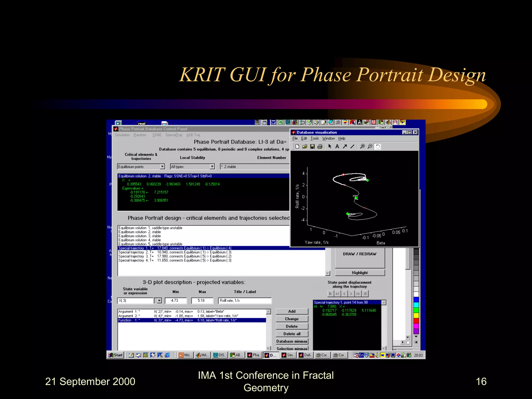 21 September 2000
IMA 1st Conference in Fractal
Geometry
16
KRIT GUI for Phase Portrait Design
 