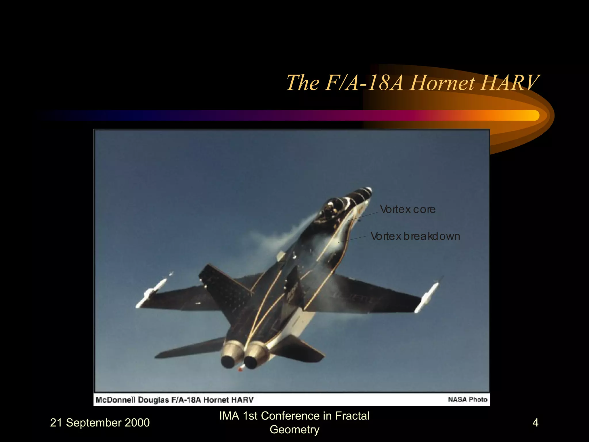 21 September 2000
IMA 1st Conference in Fractal
Geometry
4
The F/A-18A Hornet HARV
Vortex core
Vortex breakdown
 