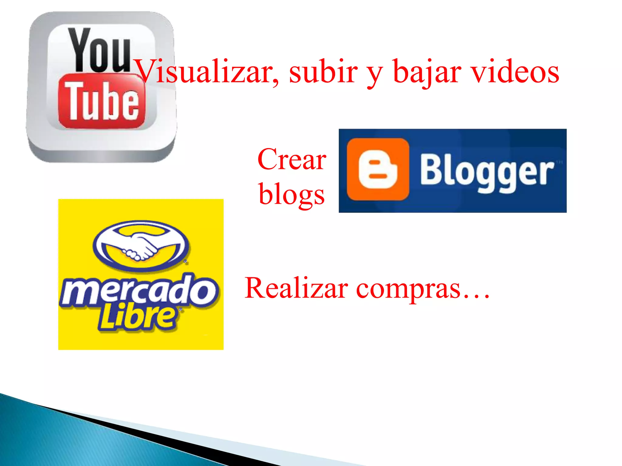 Visualizar, subir y bajar videosCrear blogsRealizar compras…