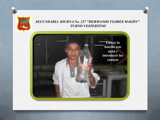 SECUNDARIA DIURNA No. 237 " HERMANOS FLORES MAGÓN"  TURNO VESPERTINOPROCEDIMIENTOLlenar la botella con agua y taparla con una servilleta mojada