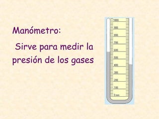 Manómetro:
Sirve para medir la
presión de los gases
 
