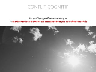 CONFLIT COGNITIF
Un conflit cognitif survient lorsque
les représentations mentales ne correspondent pas aux effets observés
 