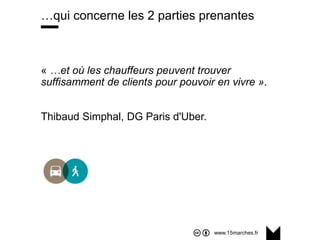 www.15marches.fr
…qui concerne les 2 parties prenantes
« …et où les chauffeurs peuvent trouver
suffisamment de clients pour pouvoir en vivre ».
Thibaud Simphal, DG Paris d'Uber.
 