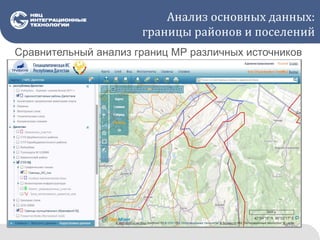 Анализ основных данных:
границы районов и поселений
Сравнительный анализ границ МР различных источников
 