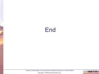 Elmasri and Navathe, Fundamentals of Database Systems, Fourth Edition
Copyright © 2004 Pearson Education, Inc.
Slide 1-34
End
 