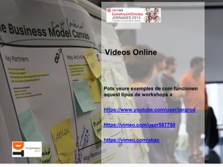 Pots veure exemples de com funcionen
aquest tipus de workshops a
https://www.youtube.com/user/jorgrod
https://vimeo.com/user587750
https://vimeo.com/abac
Videos Online
 