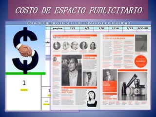 1 = A6
COSTO DE ESPACIO PUBLICITARIO
 