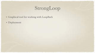 StrongLoop
Graphical tool for working with LoopBack
Deployment
 