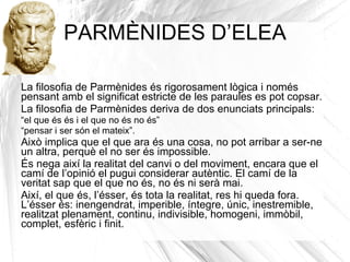 ELS PRIMERS FILÒSOFS O FILÒSOFS PRESOCRÀTICS El problema filosòfic que els preocupa a tots és  l’origen de totes les coses , de l’univers sencer. Tot prové del mateix origen? O hi ha varis elements originals? Quin és el principi de tot? 