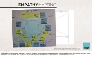 wisdom
+ craft
EMPATHYMAPPING
http://www.gogamestorm.com/?p=42
Monday, June 24, 13
Empathy Maps, originally developed by X...