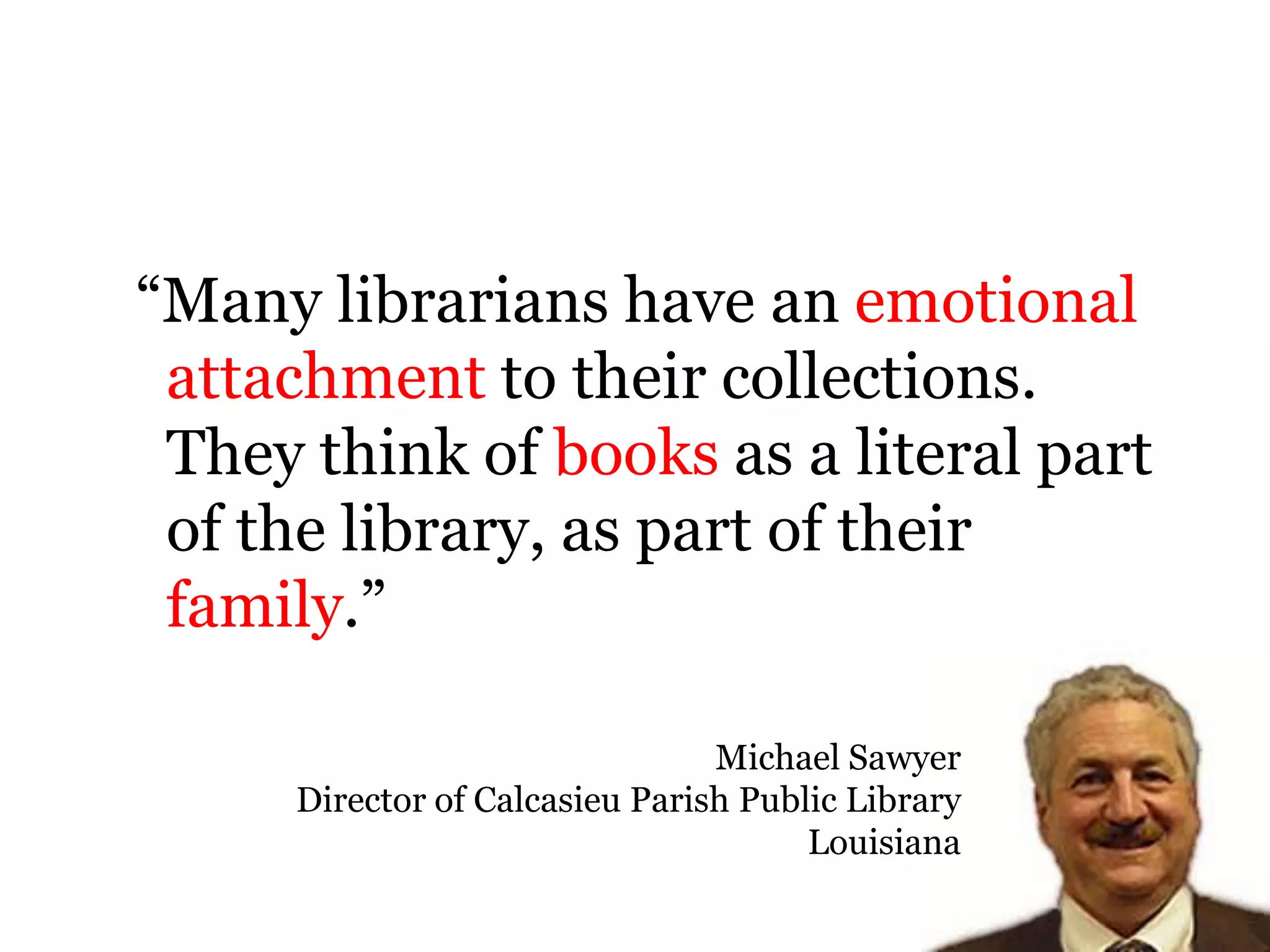 …[Steven J. Bell, Temple University]   urged librarians to think past libraries traditional roles of gateway, archive, and buyer of scholarly material.…“We could really carve out a much more significant role as instructional partners”(Howard, 2008, para. 10)