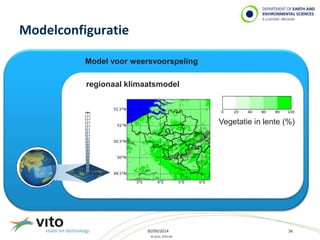 30/09/2014 36 
© 2014, VITO NV 
Modelconfiguratie 
Vegetatie in lente (%) 
Model voor weersvoorspeling 
regionaal klimaatsmodel 
 