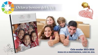 Ciclo escolar 2015-2016
IGUALA DE LA INDEPENDENCIA, JUNIO DEL 2016.
Octava Sesión del CTE
 