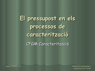 El pressupost en els processos de caracterització CFGM Caracterització 