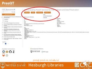 Hesburgh Libraries
presqt-prod.crc.nd.edu/ui/
PresQT User Interface
 