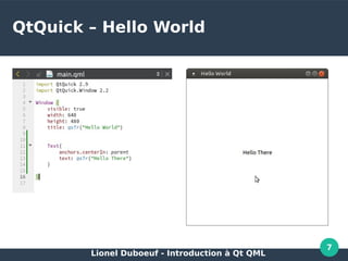 Lionel Duboeuf - Introduction à Qt QML
7
QtQuick – Hello World
 