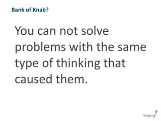 Bank of Knab?

You can not solve
problems with the same
type of thinking that
caused them.

 