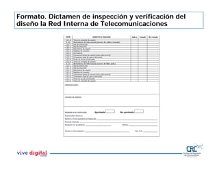 Formato. Dictamen de inspección y verificación del
diseño la Red Interna de Telecomunicaciones
 