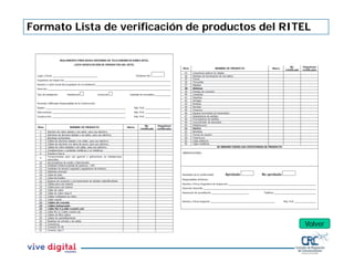 Formato Lista de verificación de productos del RITEL
Volver
 