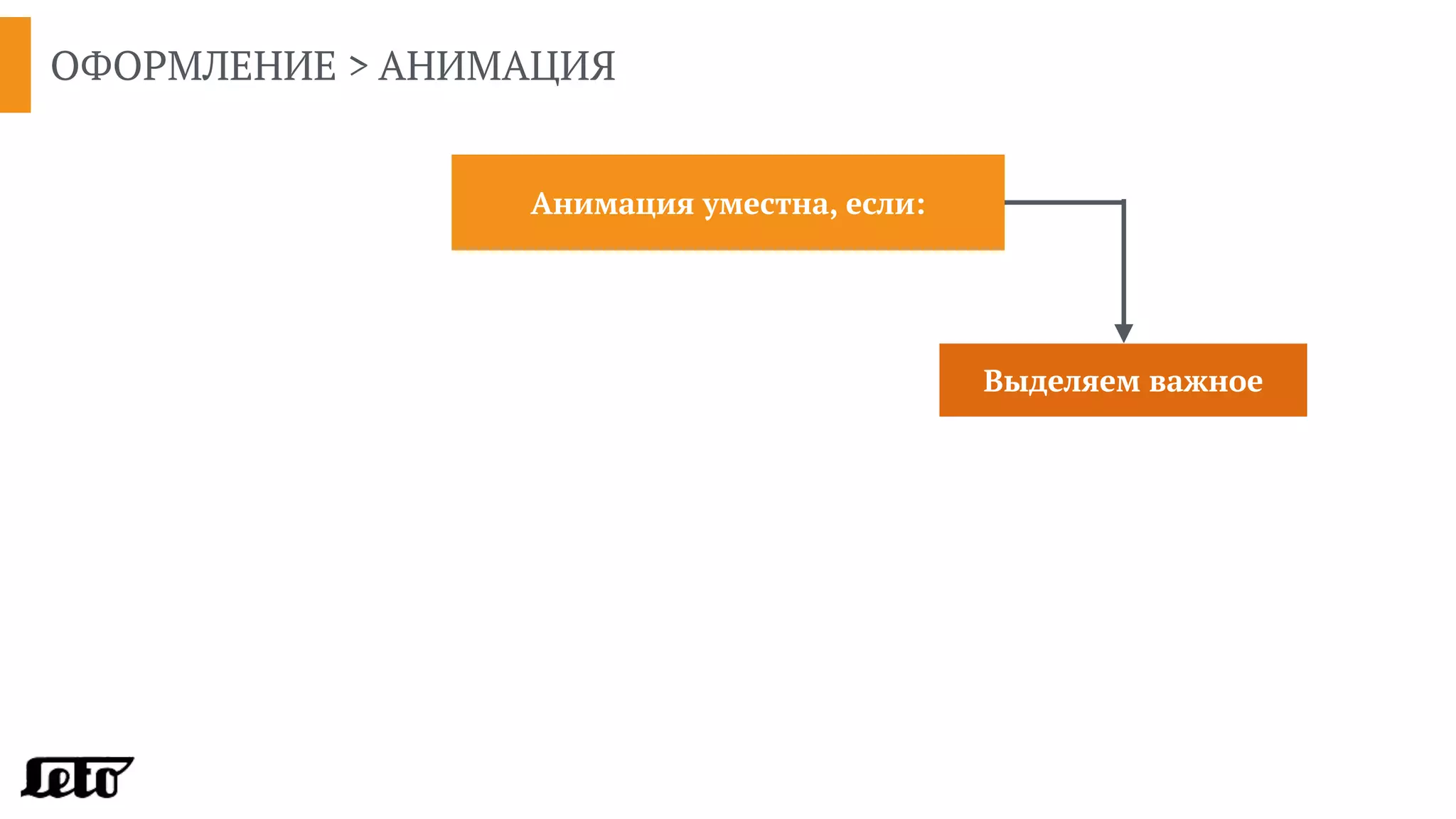 ОФОРМЛЕНИЕ > АНИМАЦИЯ
Выделяем важное
Анимация уместна, если:
 