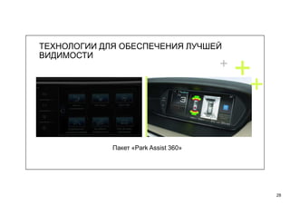 28
Пакет «Park Assist 360»
ТЕХНОЛОГИИ ДЛЯ ОБЕСПЕЧЕНИЯ ЛУЧШЕЙ
ВИДИМОСТИ
 