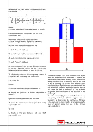 Plastic Post and Hub Press Fit Equations and Calculation