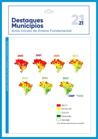 2121Destaques
Municípios
Anos Iniciais do Ensino Fundamental
ANOSFINAISDOENSINOFUNDAMENTAL
ANOSINICIAISDOENSINOFUNDAMENTAL
 