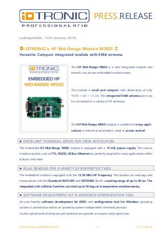 Press Release: iDTRONIC’s HF Mid-Range Module M500