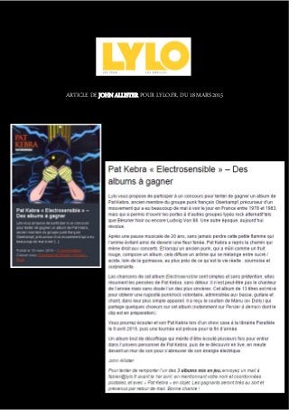 ARTICLE DE JOHN ALLISTER POUR LYLO.FR, DU 18 MARS 2015
 