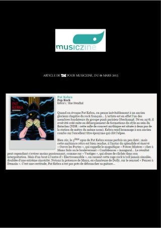 ARTICLE DE TAI POUR MUSICZINE, DU 09 MARS 2015
 