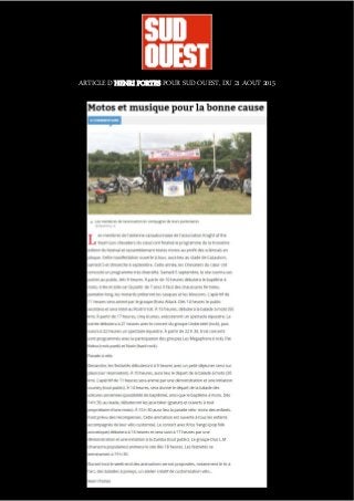 ARTICLE D’HENRI PORTES POUR SUD OUEST, DU 21 AOUT 2015
 