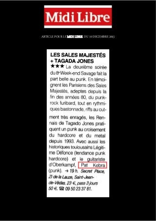ARTICLE POUR LE MIDI LIBRE, DU 10 DECEMBRE 2015
 