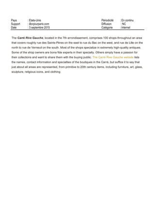 Pays : Etats-Unis Périodicité : En continu
Support : Bonjourparis.com Diffusion : NC
Date : 3 septembre 2015 Catégorie : Internet
 