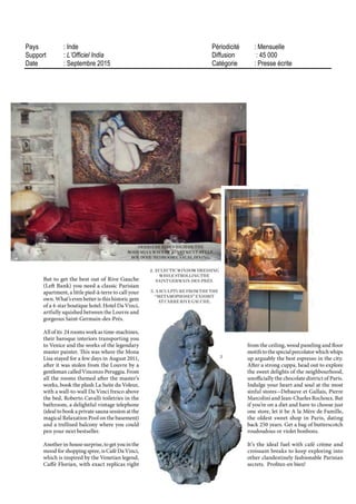 Pays : Inde Périodicité : Mensuelle
Support : L’Officiel India Diffusion : 45 000
Date : Septembre 2015 Catégorie : Presse écrite
 