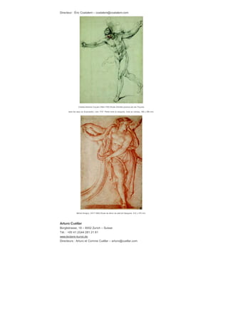 ​Victor Brauner (1903-1966) Composition, 1954
Encre de Chine et aquarelle sur papier, 80 x 120 mm. Signé en bas à droite.
Le Claire Kunst
​Elbchaussee 386 – 22609 Hambourg – Allemagne Tél. : +49 (0)40 8810646
www.leclaire-kunst.de
Directeur : Thomas Le Claire – leclaire@leclaire-kunst.de
André Derain (1880-1954) Le Pont à Chatou, 1904-05
Aquarelle sur papier, 483 x 590 mm. Signée en bas à droite: a. Derain.
Edgar Degas (1834-1917) Étude de nu, 1888-92
Fusain et pastel sur papier, 558 x 368 mm. Marque estampée à l’encre rouge en bas à gauche (Lugt 658).
Galerie Éric Coatalem
93, rue du Faubourg-Saint-Honoré – 75008 Paris – France Tél. : +00 33 (0)1
42 66 17 17
www.coatalem.com
 