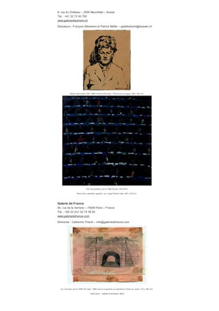 Georges Vantongerloo Function-curv es brown - greenish, 1938 Gouache sur papier, 150 x 110 mm.
© Succession Vantongerloo
Joan Miró (1893-1983) Signes et f igurations, 1935
Encre de Chine et aquarelle sur papier, 320 x 420 mm. © Succession Miró
Galerie Patrick Derom
​Rue aux Laines, 1 – Bruxelles 1000 – Belgique
Tél. : +32 2 514 08 82
www.patrickderomgallery.com
Directeur : Patrick Derom – galerie.p.derom@linkline.be
​Jared French (1905-1987) Le Dancing, v ers 1935
Encre, lav is et cray on sur papier, 248 x 317 mm. Signé en bas à droite.
© Luc Schrobiltgen, Bruxelles
Galerie Ditesheim & Maffei Fine Art
 