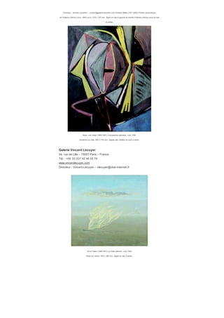 ​21, rue Pierre Fontaine – 75009 Paris – France
Tél. : +00 33 (0)1 42 60 59 00
www.galeriechantalkiener.pagesperso-orange.fr
Directrice : Chantal Kiener – chantal.kiener@wanadoo.fr
​Eugène Viollet-le-Duc (1814-1879) Nulla dies sine linea
Projet pour le f rontispice d’Histoire d’un dessinateur, comment on apprend à dessiner, 1879.
Plume et encre noire, gouache, sur trait de mine graphite, 232mmx162mm.
Signé en bas à droite. Inscription à la mine graphite :
Frontispice. Histoire d’un dessinateur ou comment on apprend à dessiner.
​Charles Duf resne (1876-1938) Projet de décor de l’acte II de l’opéra Antar
Opéra de Gabriel Dupont créé en 1921 à l’Opéra de Paris. Encre de chine, aquarelle et gouache, 300mm x 640 mm.
Signé en bas au centre.
Galerie Antoine Laurentin
​23, quai Voltaire – 75007 Paris – France
Tél. : +00 33 (0)1 42 97 43 42
www.galerie-laurentin.com
 