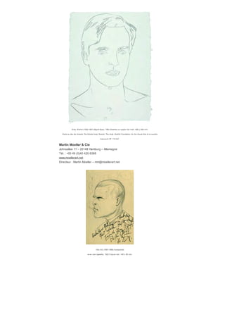 Jean Pages (1903-1976) Lorraine Dietrich B3/6, 1927
Encre et lav is sur papier, 280 x 470 mm. Signé et daté en bas à droite.
Galerie des Modernes
2, rue des Saints-Pères – 75007 Paris – France / 2, place du Palais Royal –
75001 Paris – France Tél. : +00 33 (0)1 40 15 00 15
www.galeriedesmodernes.com
Directeurs : Vincent Amiaux et Philippe Bismuth –
galerie.des.modernes@wanadoo.fr
​​Julio Gonzalez (1876-1942) Tête de f emme, 1936
Plume et encre de Chine et cray ons de couleur sur papier, 215 x 170 mm.
Signé des initiales en bas à gauche J.G. Daté en bas à gauche 1936 / 20-10.
 