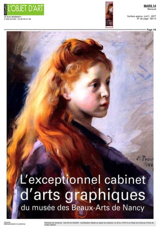 MARS 14
Mensuel
Surface approx. (cm²) : 582
Page 1/1
DESSIN
0425339300506/CLA/OTO/2
Eléments de recherche : SEMAINE DU DESSIN : organisation d'expositions de dessins et/ou de visites privées par les musées dans le cadre du
salon du dessin du 26 au 31/03/14, à Paris (75), Sèvres (92), Sceaux (92), et Chantilly (60), toutes ...
De salons en brocantes / Vos rendez-vous
ARTMODERNEETCONTEMPORAIN/
PARIS8E
Du 27au30 mars
Artparis en quête
de distinction
LË prochain Artparis accueillera
140 exposants venus de 20 pays Ils
présenteront un vaste panorama de l'art
moderne et surtout contemporain y
compris de la photographie et du design
Cette rencontre se veut un tantinet elitiste
avec un billet d entree a 22 € '
> Grand-Palais www artpans com
VINTAGE /PARIS 4e
Les IS et 16 mars
Paris Vintage
redécouvre l'homme
La 14" edition de Paris Vintage est axée sur
les vetements et les accessoires de mode
anciens avec notamment de prestigieuses
griffes comme Balenciaga Yves Saint-
Laurent, Dior Gucci Cependant
le public remarquera aussi la
creation d un espace pour
lhomme Cela manquait
1
Vous apprécierez
aussi plusieurs
stands tenus par
des professionnels
des vinyles de
collection et de la hi fi
style annees 1970 Laurent
Journo qui pilote la manifestation depuis
les origines a également souhaite la venue
de créateurs actuels, avec I appui de deux
designers influents Alexis Mabille et Jean
Claude Jitrois Un rendez-vous complet, une
ambiance avant tout
> Espace Blancs-manteaux
(rueVieille-du-Temple)
ETAUSSI...
VIEUX PAPIERS/BAR-LE-DUC (SS).
Les 8 et 9 mars
La tres populaire foire aux livres anciens
et v eux papiers accueille 60 exposants
>Halldesexpositions
LIVRESANCIENS/PARIS5e
.
Le 8 mars
Environ 40 exposants professionnels sont
attendus pour cette rencontre consacrée
a la bibliophilie ainsi qu a l'imagerie
ancienne et moderne > Place Monge
DESSIN/PARIS2'
Du 26 au 31 mars
Le Salon international
dudessin
•^ Paysage a la cascade
par Henri-JosephHarpignies
(1819-1916)Aquarelle
31 6x23,7cm Galerie
Jean-François Baronie,
Paris et Londres
C est la plus importante
manifestation mondiale
consacrée au dessin ancien
et moderne ll est même
admis qu elle est la seule
Organiséedepuis1991par
la Societe du dessin elle
constitue un rendez-vous
de pres de 40 participants
venus du monde entier
Des erudits avanttout' Ici,
la qualite estnaturelle, pas
seulement commerciale
Cet atout a permis d inscrire
cette rencontre dans la duree
Le marche a ete dynamise
Cette annee, I institution mise
a I honneur est le Musee
des Beaux-Arts de Nancy Le salon accueillera des conferences et participera a une
Semaine du dessin durant laquelle les commissaires-priseurs procéderont a des
ventes les galeries mettront en scene des thématiques et les musees organiseront
des expositions > Palais de la bourse www salondudessm com
L'ORGANISATEUR
r
«Lesalon estcomplet...»
Louis
de Bayser,
jeune
galeriste
issu
d'une
dynastie
d'antiquaires, est le nouveau
presidentduSalondudessin
La tache n est-elle pas
tropimpressionnante7
Jai baigne depuis ma
leunesse dans le dessin
Le president que |e suis
préside maîs le travail est
collectif L organisation
du salon est collégiale
avec la participation des
différentes galeries [de la
Societe du dessin, NDLR]
Comptez-vous operer
des changements '
Non Aucun changement
important n est a prévoir
Nous allons conserver le
fonctionnement actuel
ll a fait ses preuves
La manifestation est
internationale, maîs elle
alignes? % de visiteurs
parisiens. N est-ce pas
contradictoire '
Ce salon qui attire de
nombreux étrangers
est aussi local ll est
implante dans saville,
Paris Les étrangerssont
essentiellement des
acheteurs alors que les
Parisiens sontaussi des
curieux Notez que 81%
des visiteurs n ont lamais
acheté de dessin en
arrivant ' Les gens viennent
pour le plaisir comme sur
une exposition
Comment s'annonce
le cru 2014'
Tres bien Nous sommes
complet au niveau des
exposants et nous
avons beaucoup de
reponses favorables
pour les colloques et les
réservations
 