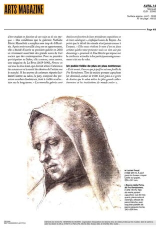 AVRIL 14
Mensuel
OJD : 23500
Surface approx. (cm²) : 3033
N° de page : 48-53
Page 3/6
DESSIN
9967169300505/CLA/OTO/2
Eléments de recherche : SEMAINE DU DESSIN : organisation d'expositions de dessins et/ou de visites privées par les musées dans le cadre du
salon du dessin du 26 au 31/03/14, à Paris (75), Sèvres (92), Sceaux (92), et Chantilly (60), toutes ...
Pour sa vingt-troisième année, le
Salon du dessin, installe au Palais
de la Bourse à Pans, poursuit sa
quête de l'excellence en proposant
aux visiteurs les plus belles
feuilles du XVIe
au XXIe
siècle.
Aurelie RomanacceThxrF
LE SALON DU DESS
L'EXCELLENCE PARISIENNE
AVOIR
Salon du dessin
Du 26 AU 31 MARS
PALAIS BRONGNIART PARIS
28 place de la Bourse 2"
r2/i 20/iSO 12h 20h fe fun
12h22hlejeu 750€/15€
Tel 01 45 22 08 77
www salondudessin com
Créé en 1991, a l'initiative de neuf marchands
dont Jean François Baroni, Louis de Bayser ou
Herve Aaron qui a ete son president pendant seize
ans, le Salon du dessin a ete conçu pour fédérer
et représenter les galenstes les plus reputes sur
le marche D'abord inaugure a l'hôtel George V,
l'événement s'implante aux salons Hoche en
1998, avant de s'installer définitivement au Palais
Brongmart en 2004
Si la foire compte aujourd'hui quatre fois plus
de membres, clic reste particulièrement sélective
sur les conditions d'entrée Les criteres pour etre
choisi?
« Proposer des dessins de qualite, réplique
Louis de Bayser, nouveau president du salon
Lœuvre doit traduire le talent dum artiste avant
 