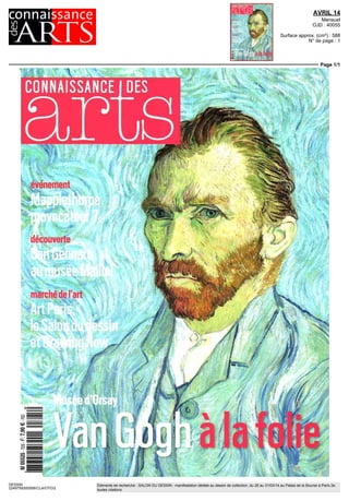 AVRIL 14
Mensuel
OJD : 58081
Surface approx. (cm²) : 526
N° de page : 126
Page 1/1
DESSIN
4550859300524/CLA/OTO/2
Eléments de recherche : SALON DU DESSIN : manifestation dédiée au dessin de collection, du 26 au 31/03/14 au Palais de la Bourse à Paris 2e,
toutes citations
SPÉCIAL PARIS / SALONS
4 autres événements dédiés au dessin
Salon du dessin
AUSSI BEAU QU'UN MUSEE
Bien ancre dans le calendrier des evenements parisiens incon-
tournables, le tres prestigieux Salon du dessin aborde avec
enthousiasme sa 2 f edition, ayant su «s'adapter avec succes a la
mondialisation du marche de I art et devenir le salon reference
en matiere de dessin dans le monde, commente son nouveau
president Louis de Bayser Le Salon du dessin revêt une impor
tance d'autant plus grande qu'en ces temps de crise, il permet a
Paris de conserver son rôle de place forte du marche de l'art »
Sur les 39 stands se pressent collectionneurs et amateurs de
feuillesanciennesetmodernes, aussibien desgrandsnoms-Fra
Bartolomeo, I* Guerchin, Coypel, Fragonard, Gencault, Miro,
Nicolas de Staël, Warhol - que des artistes plus confidentiels
Depuis 2009,le SalondudessinamisunpieddansleXXIe
siecle,
en invitant des galeries contemporaines Au nombre de deux
cette annee la Galerie de France ct la galène Karstcn Greve
Pour la f" annee consécutive, sont exposes les trois artistes en
lice pour le Prix de dessin contemporain de la fondation Daniel
& Florence Guerlain Les prétendants 2014 sont Martin Assig
(Allemagne), Matt Bryans (Royaume-Lm) etTomasz Kowalski
(Pologne) Résultat surplace le 27 mars
Du 26 au 31 mars Palais Brongniart place de la Bourse • 75002
www salondudessm com
MARCEL GROMAIRE Coup de rent
GALERIE DE LA PRESIDENCE PARIS AUTOUR DE 25 DOO £
Gromaire se montre plus ! bre dans ses aquarelles que dansses huiles Celle ci
d une modernite a couper le souffle se place au dessus des modes et des époques
1928 aquarel e et encre de Chine sur papier 40 x 33 cm
Salon de l'estampe & du dessin
LUDIQUE, DIDACTIQUE, ÉCLECTIQUE
En association avec le Salon international du livre
ancien le Salon de I estampe & du dessin reçoit
un public tres varie sous la vernere du Grand Palais
qui est une destination touristique a lui tout seul
Avec une politique de prix tres accessibles (de 100
a 100000 €) ce salon permet a des amateurs
de faire leur premier achat en art ancien moderne ou
contemporain De retour cette annee la Bibliotheque
nationale de France expose une selection d oeuvres
precieuses et souvent insolites sur le thème «Guerre
et Paix>, largement repris par les galeries Balade
assuree en musqué (répertoire classique), avec des
concerts tous lesjours par les élevés du Conservatoire
de Boulogne Billancourt et du Conservatoire national
supeneur de musique de Pans
- Biennale du dessin DDessin
Du ll au 13 avril Grand Palais
avenue Winston Churchill • 75008
wwwsalondelestampepans.fr
I LA PETITE NOUVELLE
I Organisée par I Ecole nationale superieure
~ des beaux arts (Ensba) la toute premiere Biennale
I du dessin met en avant une pratique artistique
~ a laquelle les jeunes artistes restent
particulièrement attaches et qui s inscrit dans
une longue trad lion des Beaux Arts Sélectionnes
parmi une centaine de candidats étudiants
ou diplômes récents de I Enbsa 23 jeunes créateurs
présenteront leure travaux sous la houlette
= de trois commissaires d expos ton Emmanuelle
_ Brugerolles Gilgian Gelzer et Bernard Monmot
Laccrochage fera la part belle aux travaux de grand
i format et réalisations in situ
Jusqu'au 13 avril Cite internationale des Arts
IS rue de I Hotel de Ville 75004
_ www beauxartspans fr
I UN CABINET INTIMISTE
I Pour sa 2" edition DDessin a convie une vingtaine
de galeries françaises et étrangères a exposer toutes
I les formes du dessin contemporain, dans la grande
I diversite des supports et techniques pratiques
- Les organisateurs décrivent le Salon comme un
§ < cabinet de dessins contemporains presente dans
I un espace convivial non cloisonne propice a une
^ deambulation aisée et dont la lumiere zénithale
participe pleinementa la valorisation des œuvres>
En complement carte blanche a ete donnee a un
couple de collectionneurs, Evelyne & Jacques Deret
I (fondateurs d Art [ ] Collector concept de promotion
E des artistes français par des collectionneurs) afin
= qu ils dévoilent une partie de leure acquisitions
= Du 28 au 30 mars Atelier Richelieu
I 60, rue de Richelieu 75002
E www ddessmparis com
 