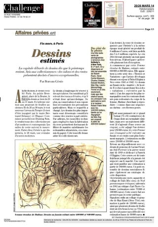 19/25 MARS 14
Hebdomadaire
OJD : 182587
Surface approx. (cm²) : 2331
N° de page : 48-51
Page 4/4
DESSIN
6389559300507/GCP/OTO/2
Eléments de recherche : SEMAINE DU DESSIN : organisation d'expositions de dessins et/ou de visites privées par les musées dans le cadre du
salon du dessin du 26 au 31/03/14, à Paris (75), Sèvres (92), Sceaux (92), et Chantilly (60), toutes ...
« Portrait d'une jeune
femme», Benedetto Luti,
Galerie de Bayser (1 ).
De Rodin, cette femme nue,
sublime expression,
Galerie de Bayser (2).
Tète de mome
portant capuchon,
Pra Bartolomeo, Galerie
Jean-Luc Baron! (3).
de Fragonard. Le galerisre suisse Arnim
Cuellar ravira les amateurs avec un dessin
dc Gcricault, La Charretteà charbon, tandis
que d'autres galeries proposent aux passion-
nés d œuvres contemporaines : Giacometti,
Miro, Roberto Matta, Bram Van Velde,
Gaston Chaissac et Andy Warhol avec cc
superbe portrait de l'acteur et chanteur
espagnol Miguel Bose. À celui qui voudrait
s'intéresser au dessin, le pousser vers la
Renaissance serait pure folie. Les œuvres de
cette époque sont rarissimes et fort chères.
La tendance actuelle ? Les dessins assez gra-
phiques avec une certaine visibilité ct qui,
sur un mur, font un bel effet. Puissant.
Attirant l'œil. «Voici vingt ans, poursuit
Louis de Bavser, la mode allait aux dessins
préparatoires destinés aux collectionneurs
au savoir encyclopédique, aux amateurs
d'art. » Car la mode évolue sans cesse. Au
Salon, marchands français et étrangers
séduisent un public de plus en plus laige,
de tous horizons. Un constat toutefois : les
étrangers sont là pour acheter. Les Français
viennent plutôt pour regarder et apprécier.
Si Russes, Chinois et Proche-Orientaux ne
sont pratiquement pas représentés, ce sont
les Américains qui se taillent la part du
lion, les pièces exceptionnelles font sou-
vent les délices des grandes collections
d'outrc-Atlantiquc.
Undernierconseil qui s'adresseauxjeunes
amateurs qui n'ont pas toujours une
immense fortune : que choisir dans ce tem-
ple du goût? «Qu'ils se fassent d abord
plaisir et qu'ils achètent ce qu'ils aimeraient
voir chez eux. Pour environ cinq mille
euros, privilégions les petits maîtres, parce
que la beauté est là. Avec une prédilection
pour le XIXL
siècle, un portrait ou un pay-
sage. Mais on peut également trouver pour
la même somme un bon dessin anonyme
du XVI* ou du XVII1
siècle. Il faut avant tout
s'attacher à la qualité de l'œuvre. Et choisir
le Salon, car tout futur acheteur y sera
conseillé par des experts et des profession-
nels, ce qui empêchera tout problème de
faux. » Alors, dessine-moi un succès... •
VOIK Salon du dessin 2014, au Palais Brongniart, place
cle la Bourse, 75002 Paris Du mercredi 26 au lundi
31 mars de12ha20h30 entrée 15 € avec catalogue
 