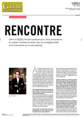 21 MARS 14
Hebdomadaire
OJD : 29335
Surface approx. (cm²) : 2637
N° de page : 241-245
Page 1/5
DESSIN
4963959300507/CLA/AVH/2
Eléments de recherche : SALON DU DESSIN : manifestation dédiée au dessin de collection, du 26 au 31/03/14 au Palais de la Bourse à Paris 2e,
toutes citations
V
 