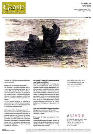 21 MARS 14
Hebdomadaire
OJD : 29335
Surface approx. (cm²) : 2637
N° de page : 241-245
Page 4/5
DESSIN
4963959300507/CLA/AVH/2
Eléments de recherche : SALON DU DESSIN : manifestation dédiée au dessin de collection, du 26 au 31/03/14 au Palais de la Bourse à Paris 2e,
toutes citations
Benedetto Luti (1666 1724) Buste de jeune fille
pastel 39 x 31 cm signe et date au dos
collection Lady Quiiter (1940 2013)
 