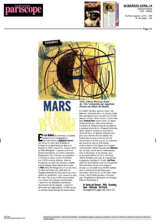 21 MARS 14
Hebdomadaire
OJD : 29335
Surface approx. (cm²) : 646
N° de page : 246-247
Page 2/2
DESSIN
6963959300505/CLA/OTO/2
Eléments de recherche : SALON DU DESSIN : manifestation dédiée au dessin de collection, du 26 au 31/03/14 au Palais de la Bourse à Paris 2e,
toutes citations
feuilles anonymes restant a attribuer C est une
qualite réelle que de savoir saisir au vol des
œuvres de provenances variées et non reperto
nees De plus il veillait, autant que possible, a
acquerir des lots voire des series préservant ainsi
I intégrité d'ensembles préexistants » L'étude du
fonds permettra sans doute de decouvrir le nom
de certains artistes, et peut être de reenvisager
des attributions Avis aux amateurs ' A signaler,
plusieurs colloques en perspective consacres a
Jacques Thuillier, par exemple les 5 et 6 avril a
Nevers,a la médiathèqueJean Jaures, et en 2015
a Paris, a l'Institut national de l'histoire de l'art
Outre le plaisir de proposer au public de tres
belles œuvres, cet accrochage permet de faire
connaître le fonds aux chercheurs ainsi qu'a
d'éventuels mecenes «Assurer la diffusion -
c'est-à-dire la publication et la numérisation - de
cette collection fait partie des souhaits des dona-
teurs Pour ce faire, les aides extérieures sont
bienvenues, et les chercheurs bien accueillis Par
ailleurs, étant tres admiralt du travail accompli
par Jacques Thuillier et par le geste que constitue
la mise a disposition d'une collection en la
confiant a un musee, le fait de participer au Salon
du dessin est aussi une occasion de lui témoigner
notre reconnaissance, s'employer a valoriser une
telle collection est évidemment tres attractif»,
confie Charles Villeneuve de Janti
Devenu directeur du musee des beaux arts
nanceien en mars 2013, Charles Villeneuve
de Janti était chargé, depuis 2007, du cabinet
d'artsgraphiques modernesdu Petit Palaisa Paris
Enseignant a I ecole du Louvre et co-commissaire
des expositions consacrées a William Blake, au
dessinateur Akira Kurosawa, aux sejours d'artistes
en Italie ou plus récemment a Felix Ziem, ce jeune
conservateur s est ainsi vu confier la responsabi-
lite d'un etablissement tres ancien, fonde en 1793
Les premieres œuvres dont ce lieu a dispose
datent des saisies révolutionnaires faites au cierge
- Caravage, Morandi - et aux émigrés - Van Es,
Joardens Apres la signature du traite de paix
entre la France et l'Autriche en 1801, l'institution
a reçu des peintures de Lemoyne, Boucher,
Van Loc, qui décoraient le château de Luneville
ou avait eu lieu la cérémonie Puis Bonaparte,
voulant ouvrir d'importants musees en province,
choisit une quinzaine de villes, dont Nancy qu'il
dota d'oeuvres issues des collections nationales
C'est ainsi que l'on peut y voir des créations du
Perugm, du Baroche, de Rubens ou de Cham-
paigne «Outre des collections de peinture
italienne, nordique etfrançaisede la Renaissance
au XXe
siecle, il abrite un ensemble de sculptures
XIXe
et XXe
dues par exemple a Rodin Zadkme ou
Arp, une collection de verreries Daum, un espace
dedie a Jean Prouve - originaire de la ville - et le
fameux cabinet d arts graphiques, qui renferme,
en dehors des fonds déjà mentionnes, plus de
sept cents estampes de Jacques Callot » Quant
au programme de l'institution pour cette annee, il
illustre d'une part la volonté de mettre en valeur
les collections et de sortir les oeuvres des reserves,
et d'autre part le désirde s inscrire dans la creation
contemporaine « Nous avons choisi de nous inté-
resser a "L art et la guerre', avec des oeuvres allant
de Jacques Callot a Jochen Gerner puis a une
artiste contemporaine Carole Benzaken, a une
confrontation entre les peintures de Jean Cortal
et les gravures d'Erik Desmazieres tous deux
membres de l'Institut - et enfin aux Rouart,
artistes et collectionneurs, en collaboration avec
Jean-Marie Rouart, de l'Académie française »
Affirmer la vocation pedagogique du musee et
souligner l'importance du travail des collection-
neurs sont quelques-unes des ambitions du
musee des beaux-arts de Nancy, de même que la
valorisation des oeuvres offertes en donation, un
chantier auquel s'est attelé son directeur depuis
son arrivée Gageons que l'accrochage du Salon
aiguisera la curiosité des amateurs, des cher-
cheurs et des mecenes. •
Eugene Emmanuel Viollet le Duc
(1814-1879), Portail et tympan,
XIXe
siecle, encre de Chine appliquée
a la plume et au pinceau sur papier be ge
19 x 18,1 cm, musee des beaux arts
de Nancy © CLICHÉ VILLE DE NANCY p BUREN
AVOIR
Musee des beaux arts 3 place Stanislas,
54000 Nancy tel 03 83 85 30 72
www mbanancy fr
 